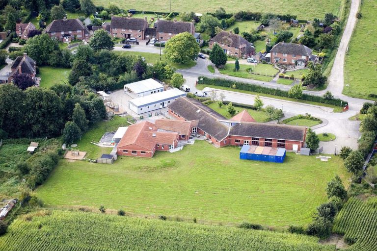 Aldermaston School, aerial view of temporary classrooms