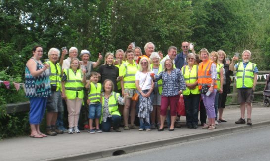 Queen's 90th  - Bunting both Aldermaston village and Aldermaston Wharf teams meeting in the middle